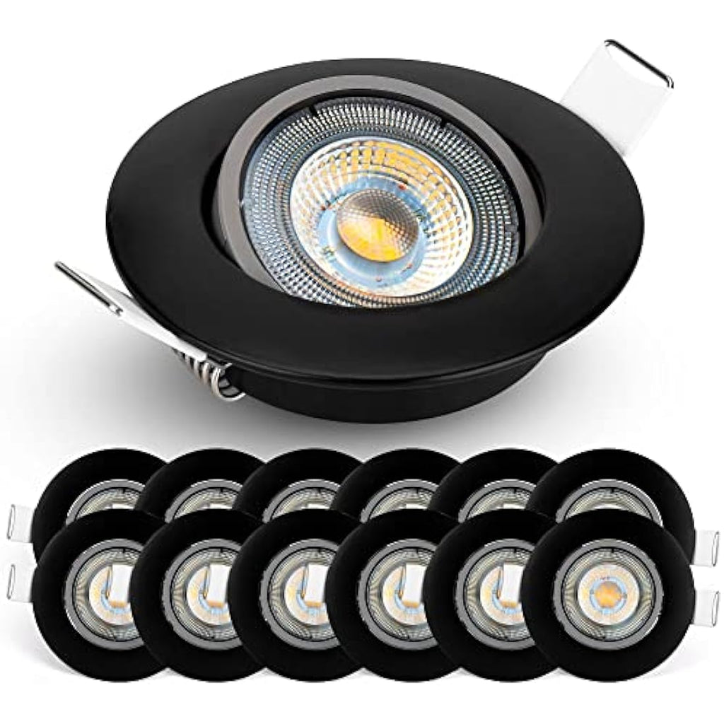EMOS LED Recessed Ceiling Spotlights - 5W 6500K Cold White Black, 12 Pack
