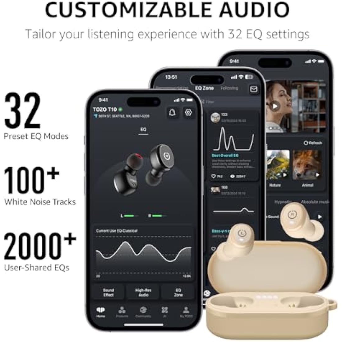 TOZO T10 Wireless Earbuds | IPX8 Waterproof Bluetooth 5.3 Headphones