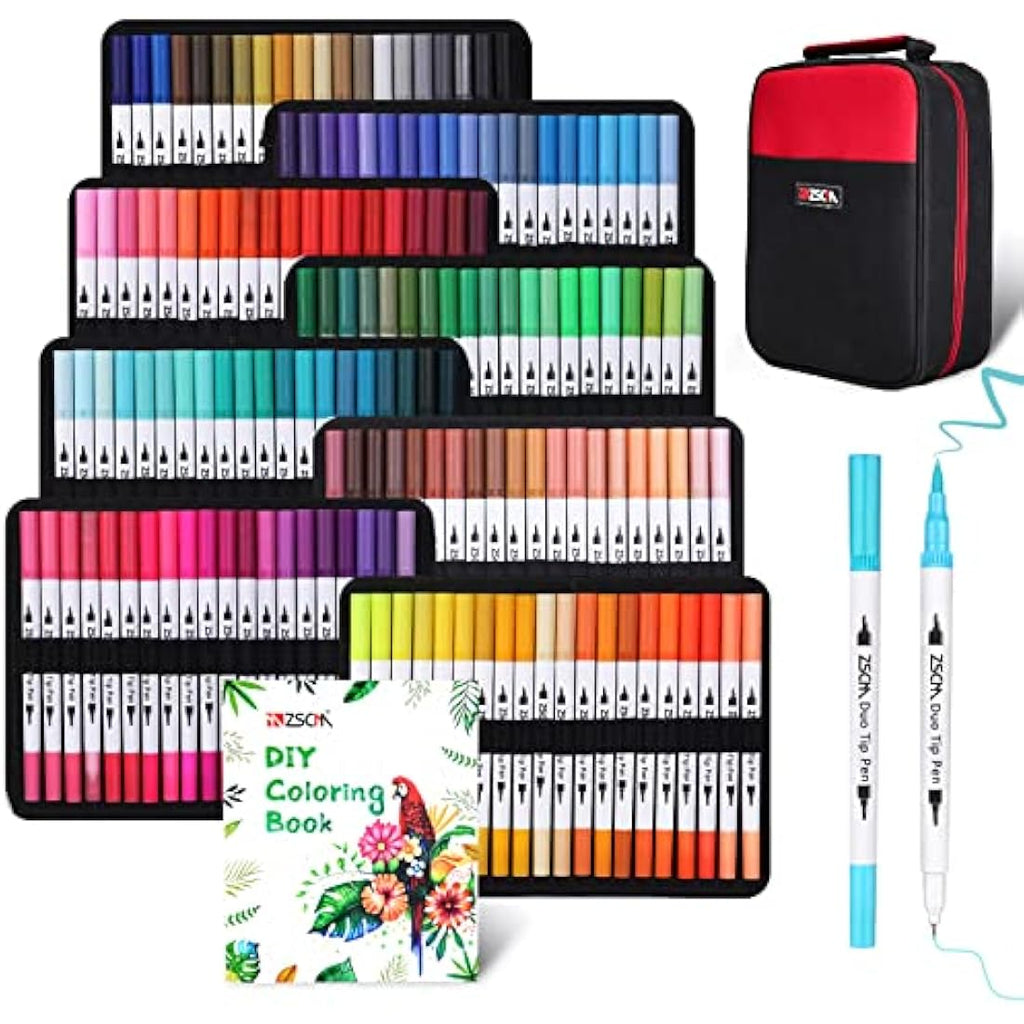 ZSCM 160 Colors Dual Tip Brush Pens for Adult Coloring and Calligraphy