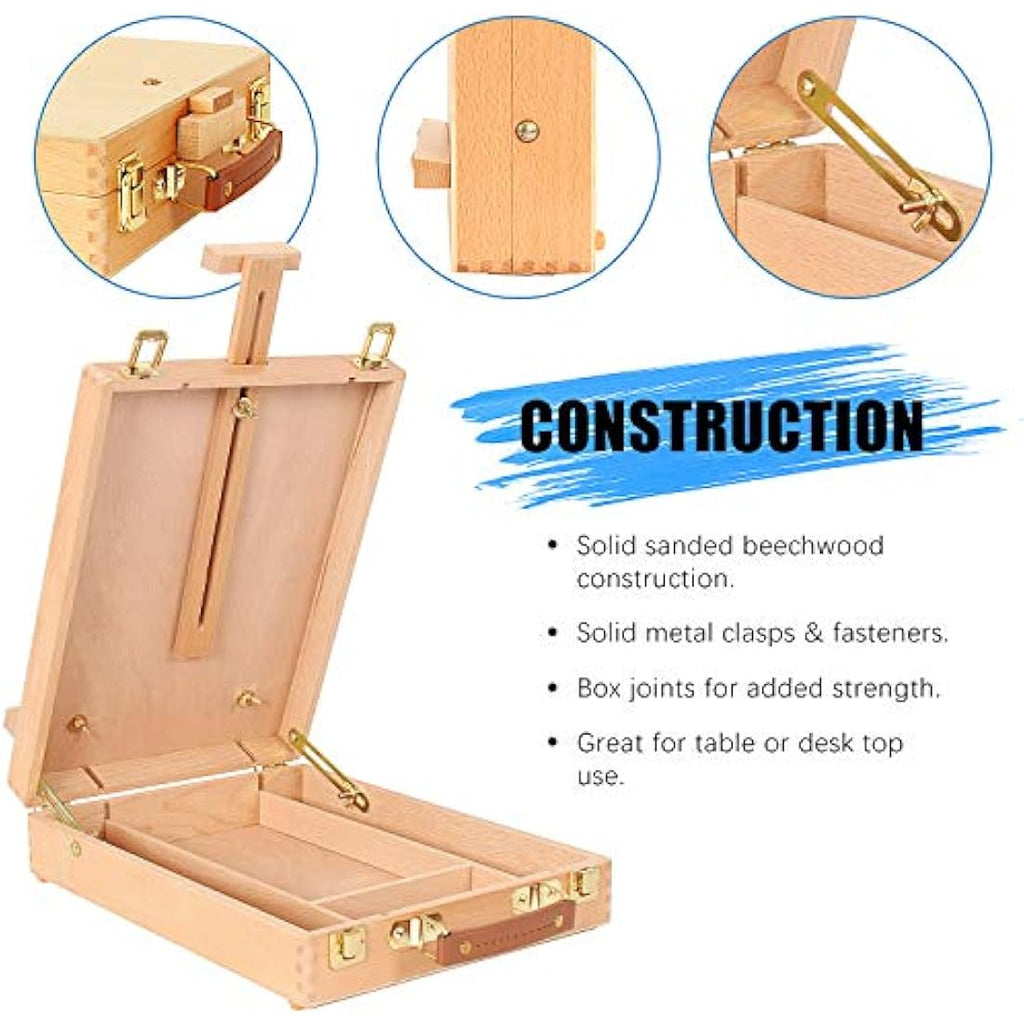 Portable Beechwood Tabletop Easel & Art Sketchbox Storage