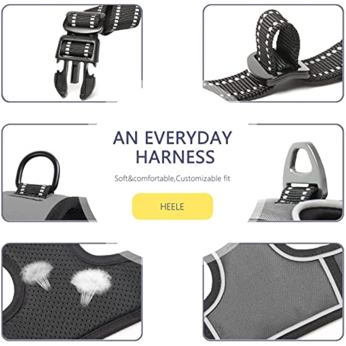 HEELE No Pull Dog Harness – Reflective Padded Training Vest, Grey, M