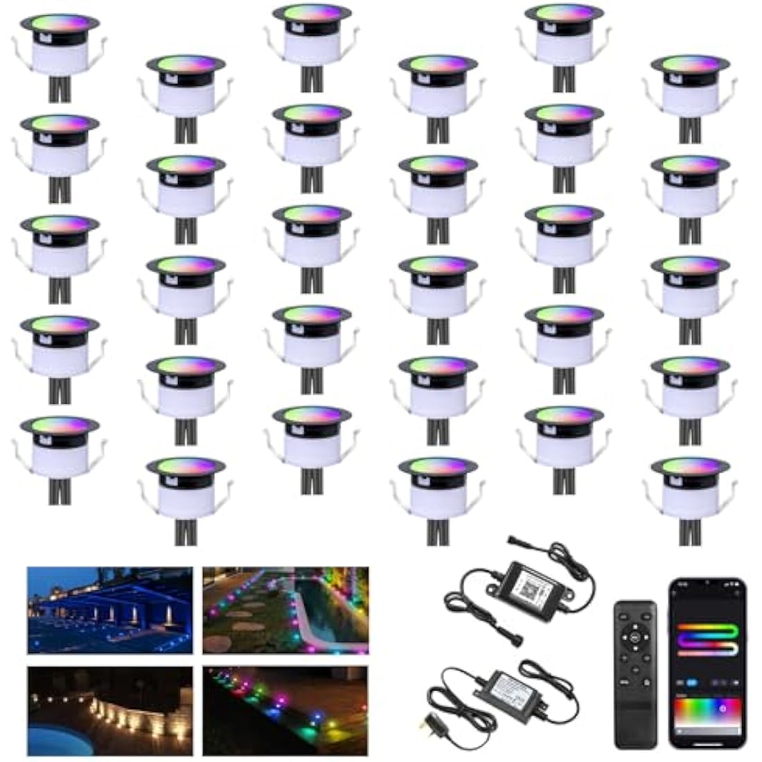 Jolof Store WiFi Smart RGB LED Decking Lights – IP67 Waterproof – 30 Pack