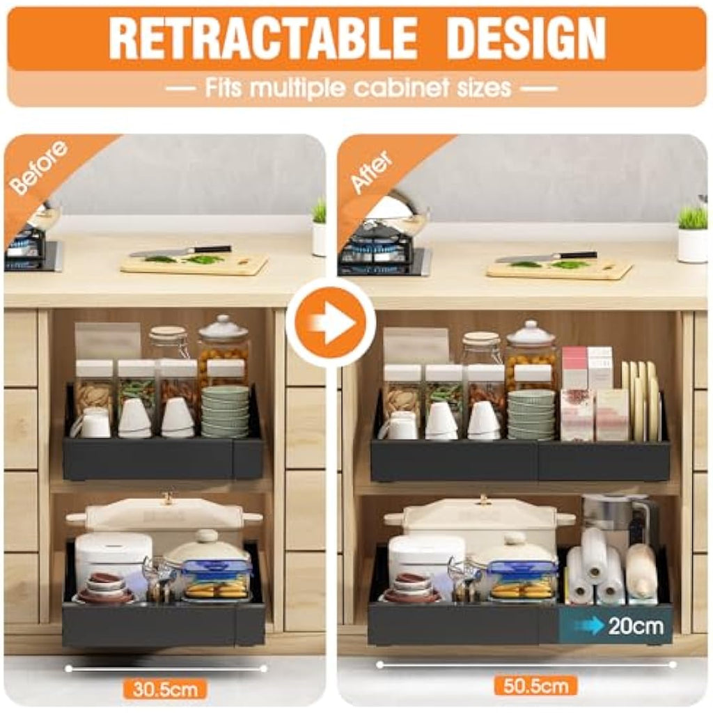 Ronlap Expandable Pull Out Cabinet Organizer – No-Drill Sliding Drawer