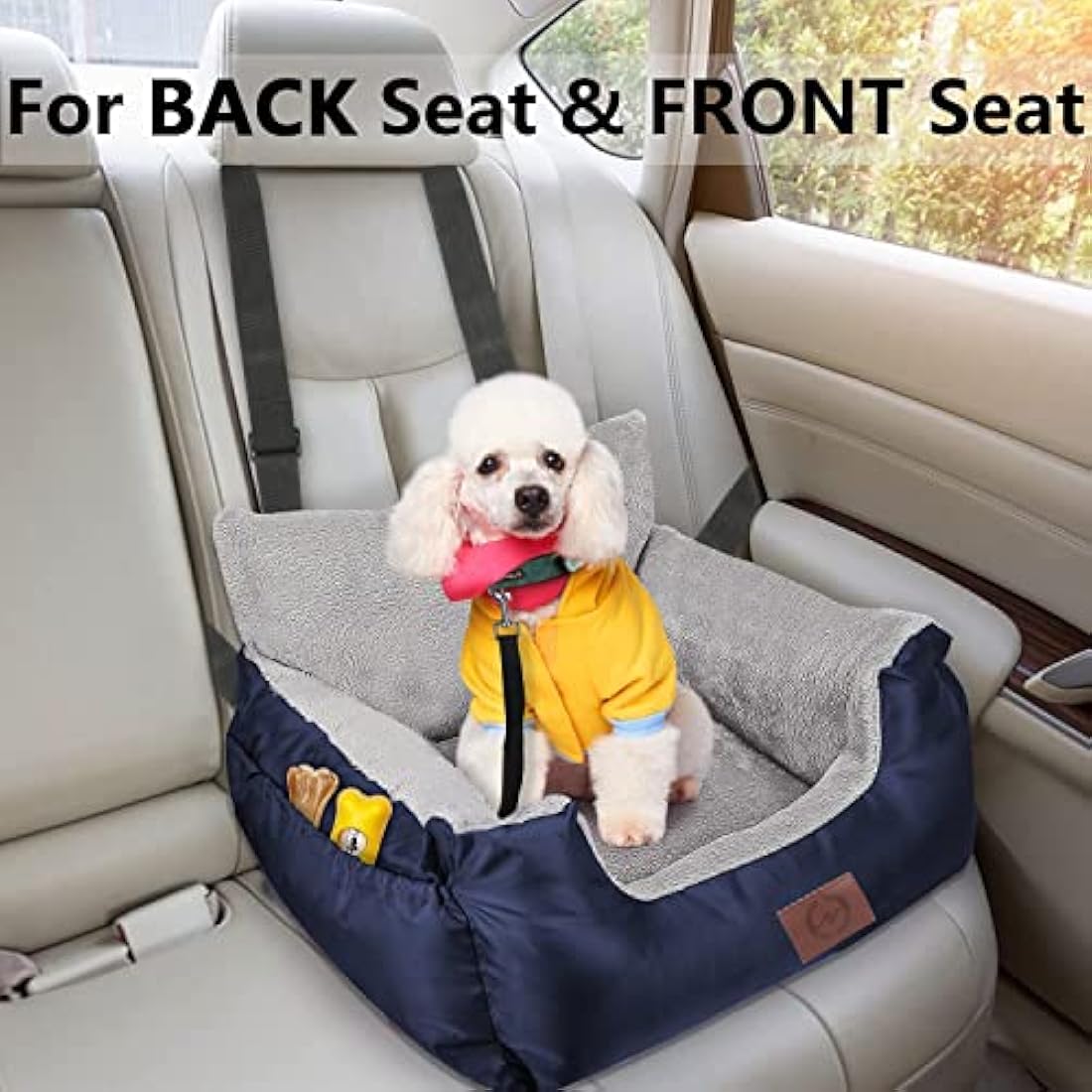 Dog Booster Seat - Waterproof Plush Car Travel Bed, Navy