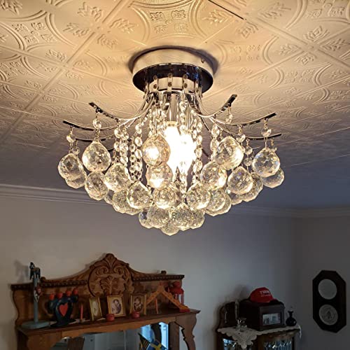 Dst Modern Crystal Chandelier – 3-Light Chrome Flush Mount Ceiling Light