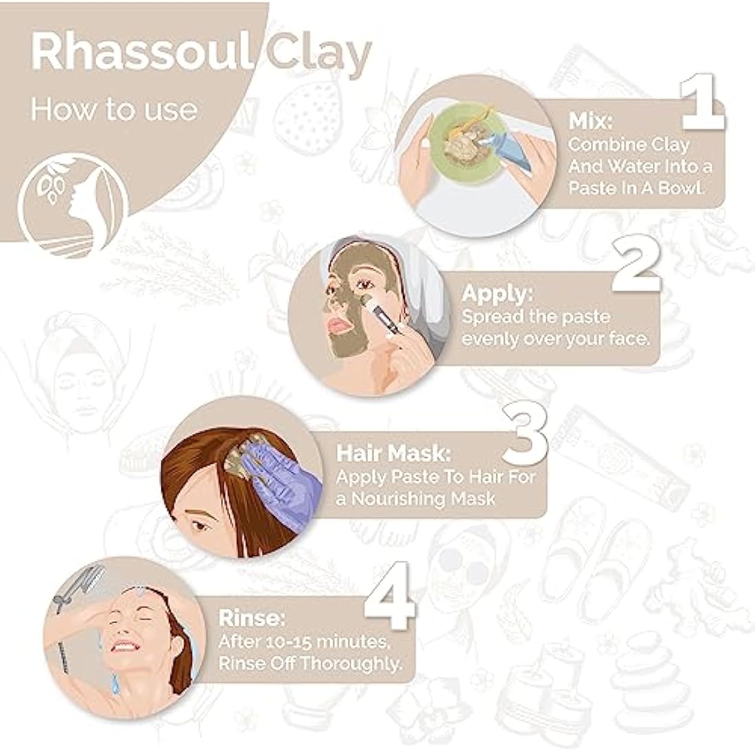 Fatima's Garden Rhassoul Clay with Rose Petals – Face & Hair Mask, 150g