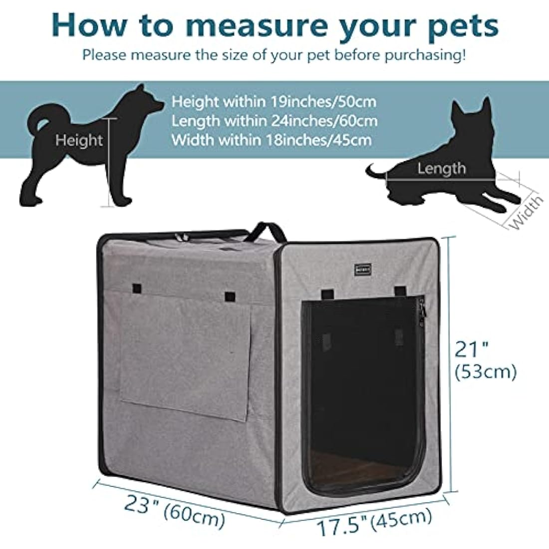 Petsfit Soft Dog Crate – Portable Collapsible Travel Kennel, Light Grey