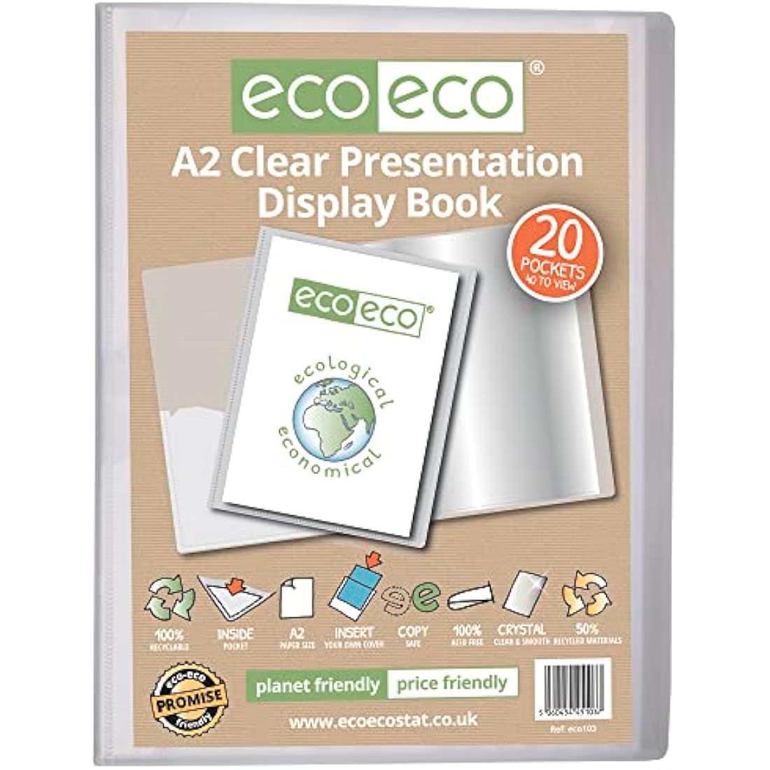 A2 Display Book – 20 Pocket Recycled Art Portfolio Folder