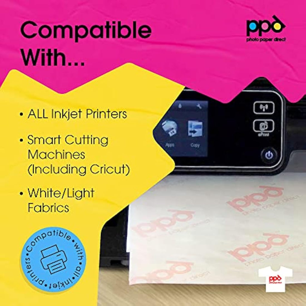 PPD Inkjet Iron On Transfer Paper for Light Fabric - 8.5x11 (100 Sheets)