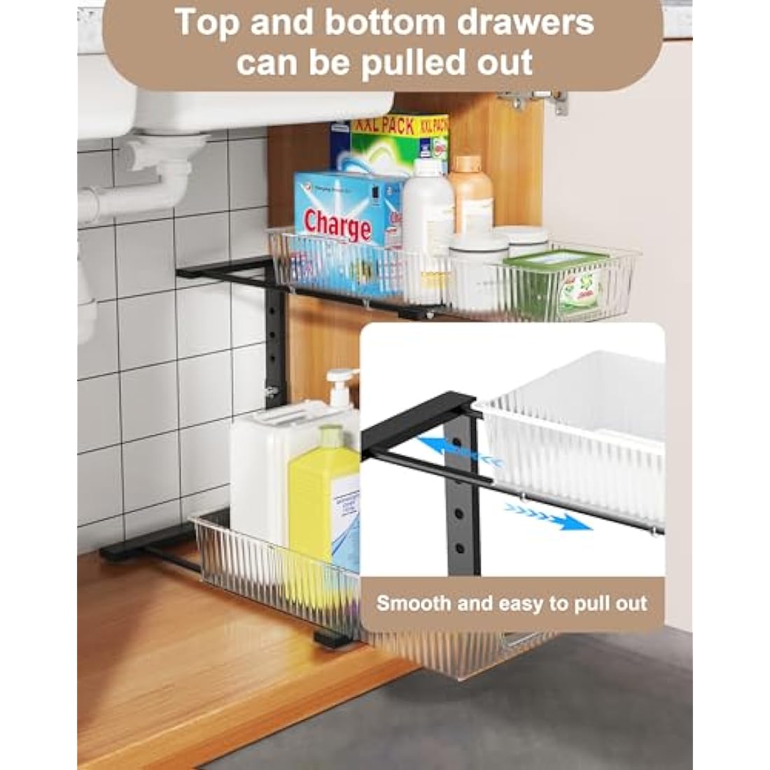 UMDONX 2-Pack Under Sink Organiser | 2-Tier Adjustable Sliding Drawers