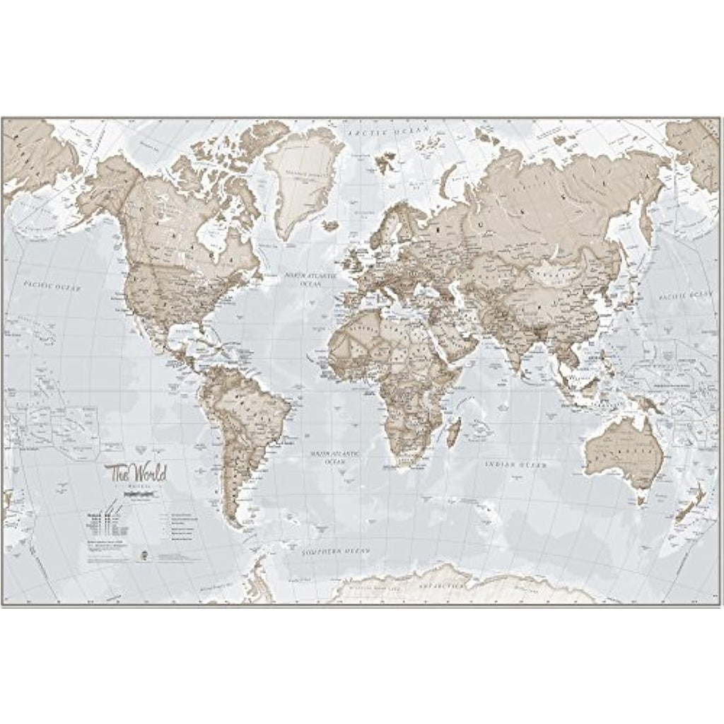 Giant World Map Wall Mural – Neutral Tones – 232 x 158cm