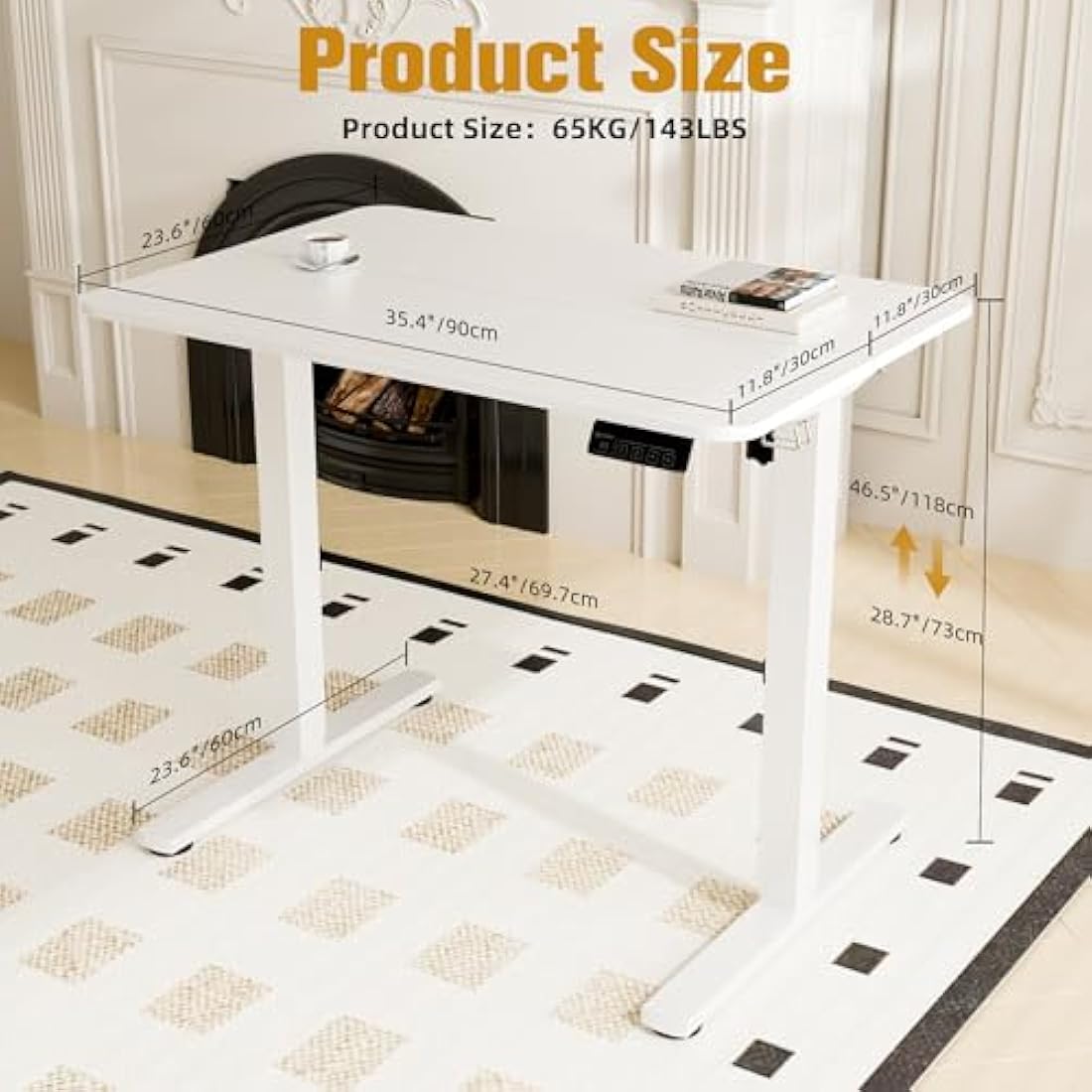 ERGOMAKER Electric Standing Desk – 90x60cm Height Adjustable (White)