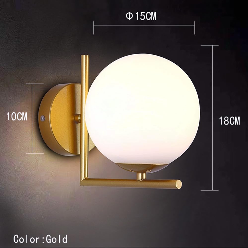 KRUIHAN Modern Gold Wall Sconce | Globe Glass Shade Indoor LED Wall Light