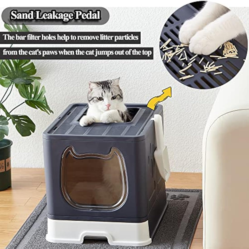 Vealind Top Entry Cat Litter Box with Drawer and 3-Way Locking Door