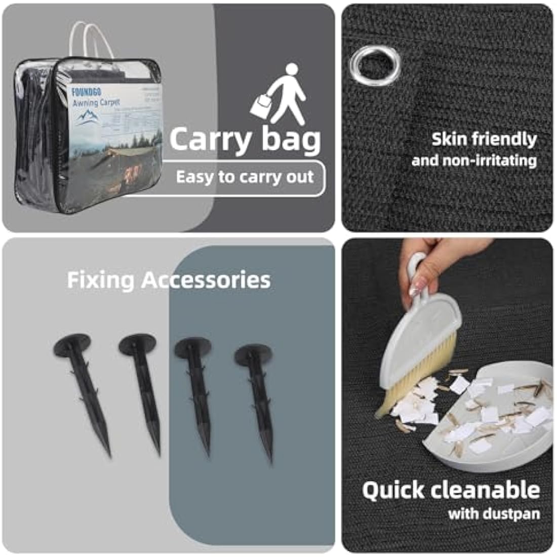 FoundGo Awning Carpet | 280g/m² HDPE Breathable Camping Rug with Bag