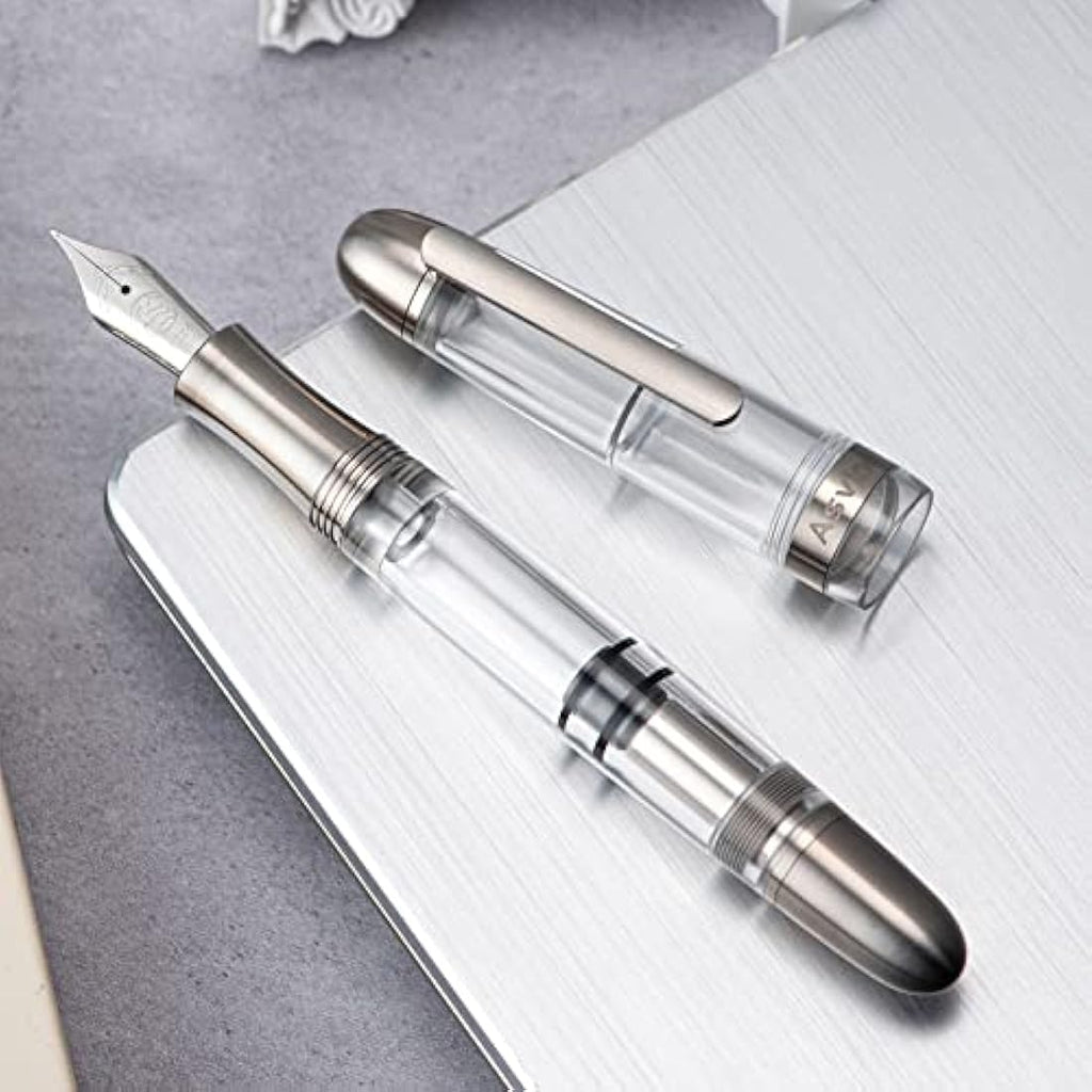 Asvine P36 Titanium Fountain Pen | Clear Acrylic Piston Filler Bock Nib