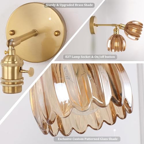 Vintage Gold Wall Sconces – Set of 2 Adjustable Brass Lamps