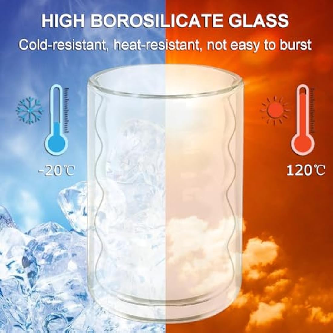Twoant Double Walled Glass Coffee Mugs - 400ml Borosilicate Cups, 6 Pack