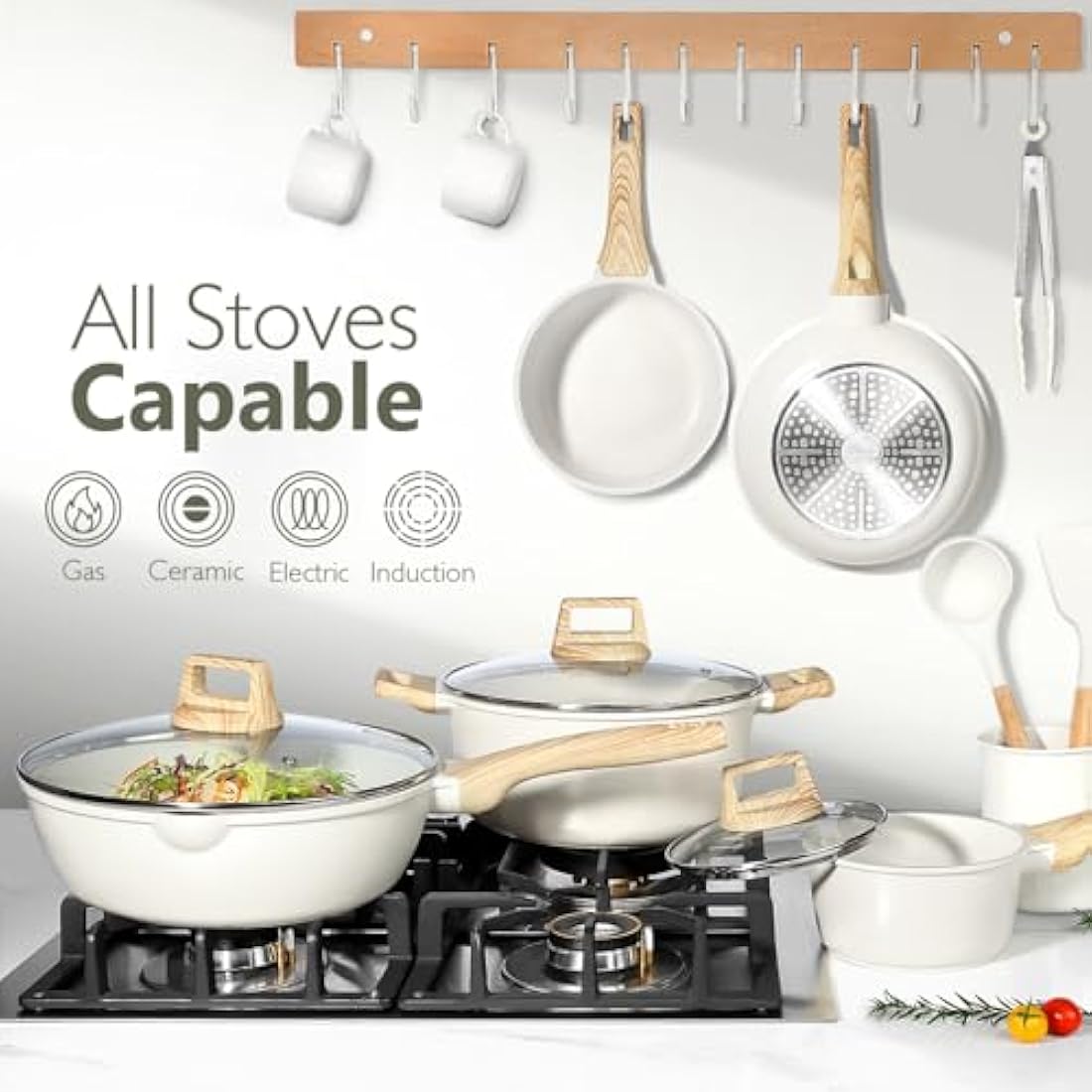 GiPP 14-Piece White Ceramic Nonstick Cookware Set | Induction Pots and Pans