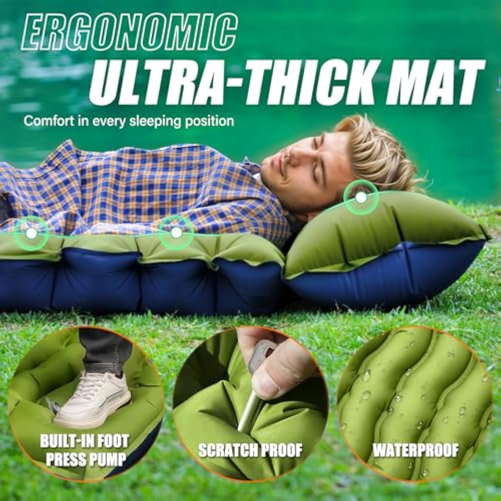 Yuzonc Ultralight Inflatable Camping Sleeping Pad with Built-in Foot Pump