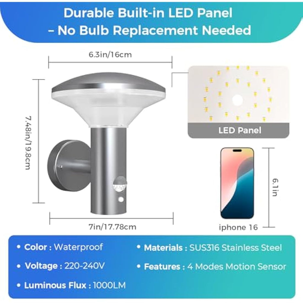 NBHANYUAN LED Outdoor Wall Light – SUS316 Stainless Steel Motion Sensor