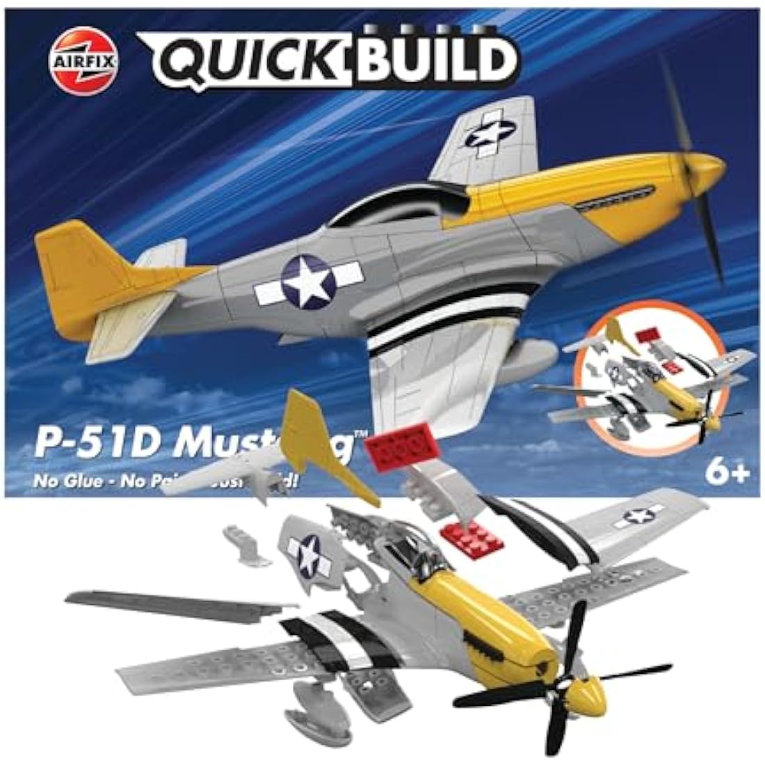 Airfix P-51D Mustang Quickbuild Model Aircraft Kit – Snap-Together Toy