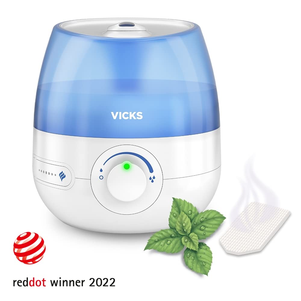 Vicks Mini Cool Mist Ultrasonic Humidifier | 1.8L Tank for Bedrooms