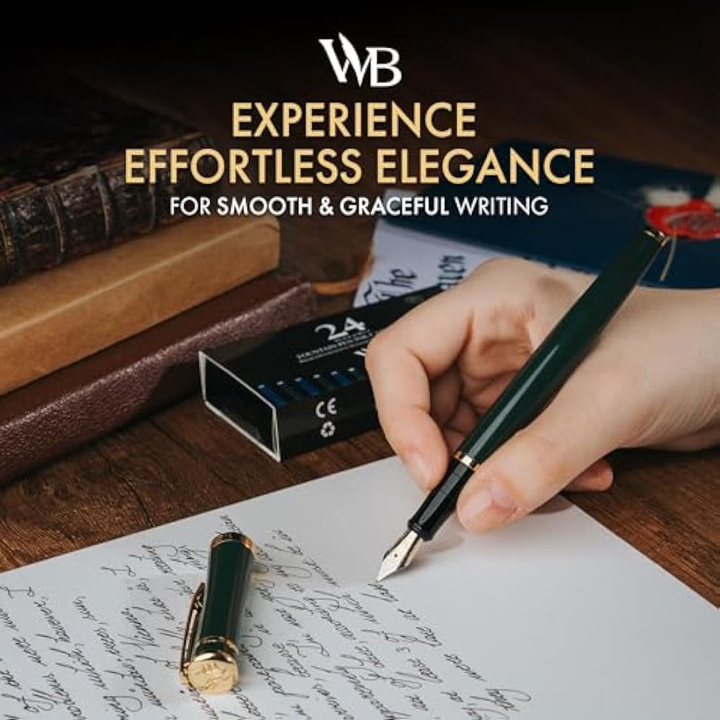 Wordsworth & Black Fountain Pen Set – Racing Green 18K Gilded Fine Nib