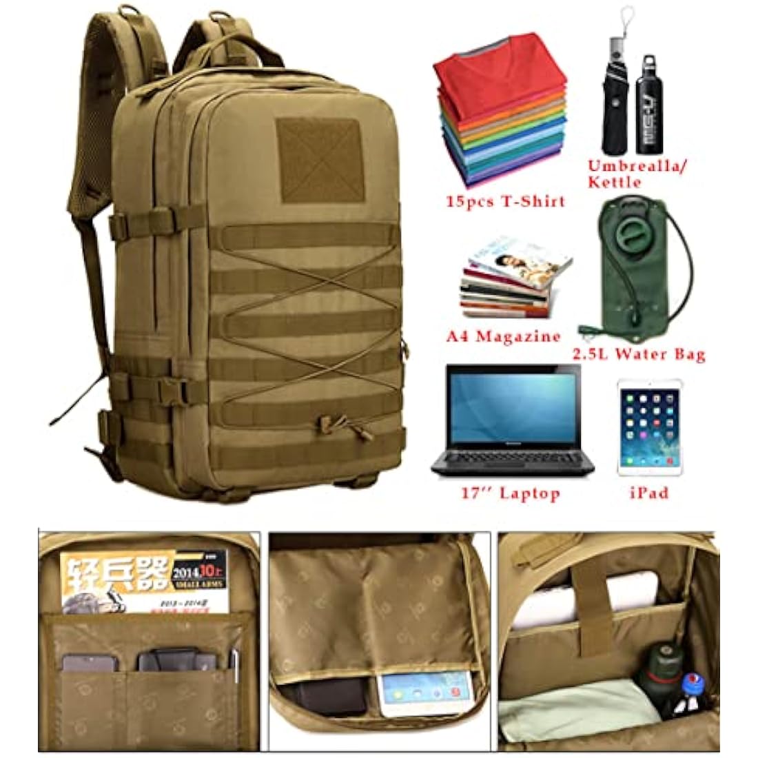 WTiger 45L Tactical Backpack | Water Resistant Molle Military Rucksack