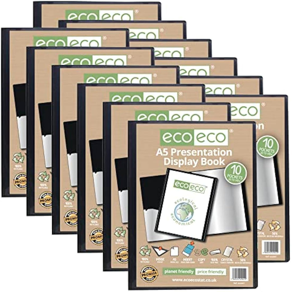Eco-eco A5 Recycled 10 Pocket Presentation Display Book Folder - 12 Pack