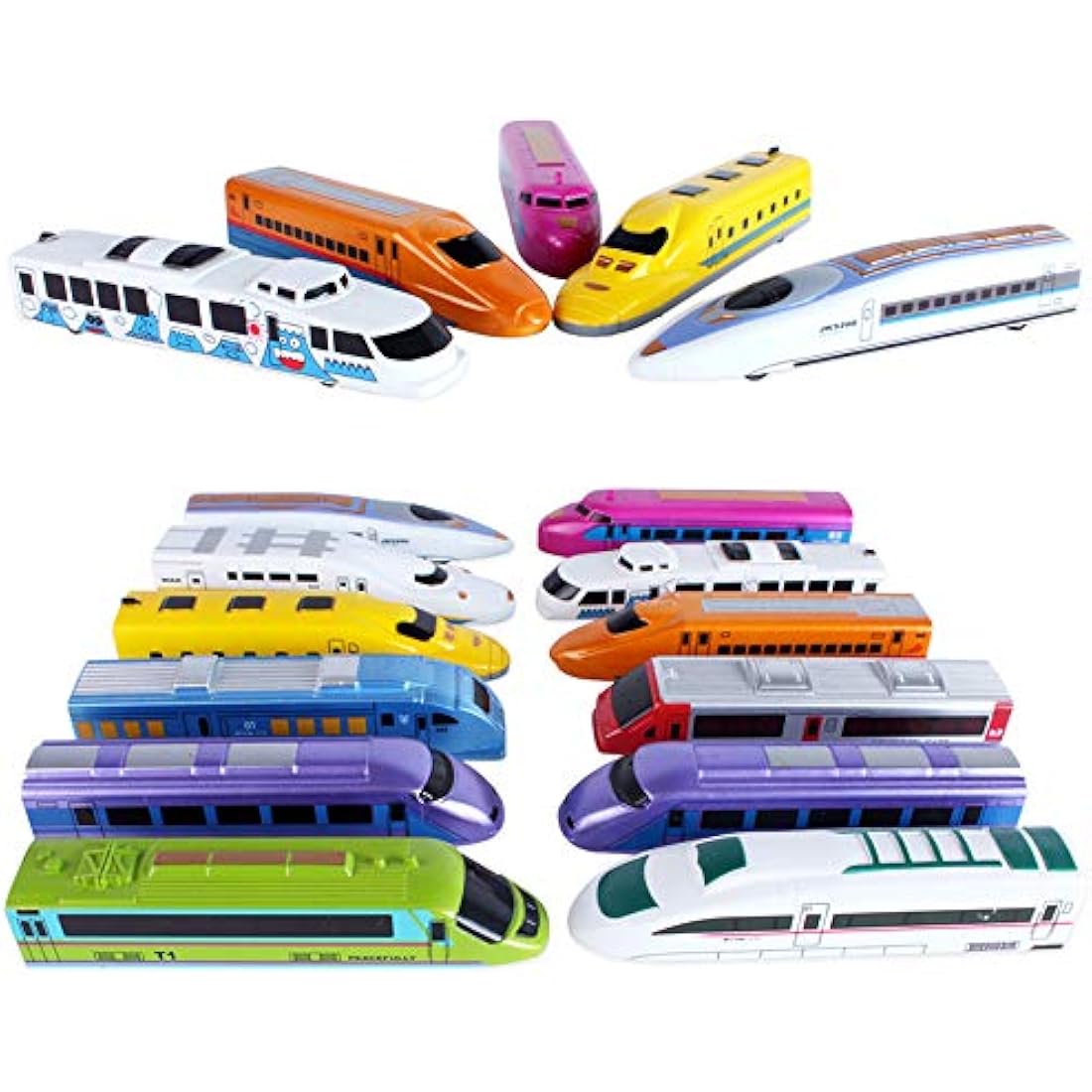 CORPER TOYS Pull Back Bullet Train Set - 12 Pack High Speed Toy Locomotives