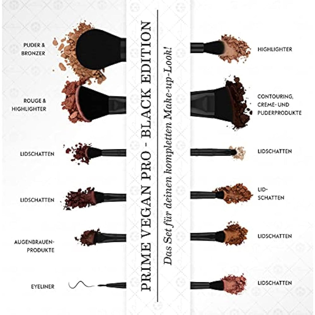 Luvia Prime Vegan 15-Piece Makeup Brush Set | Black & Rose Gold