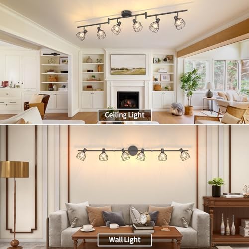 Dehobo 6-Way Industrial Ceiling Spotlight – Black Metal Cage Light