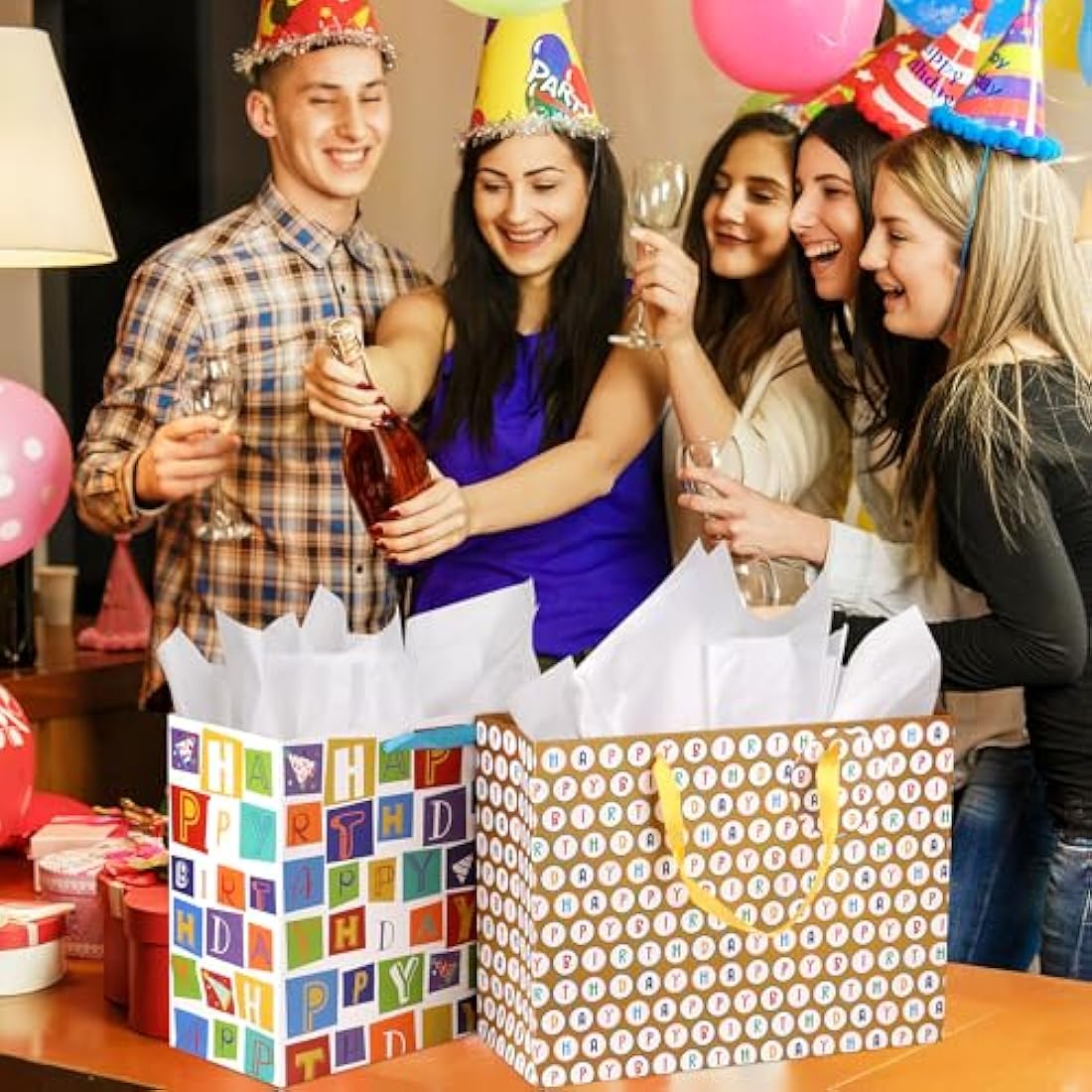 Giiffu Extra Large Birthday Gift Bags with Tissue Paper & Cards | 2 Pack
