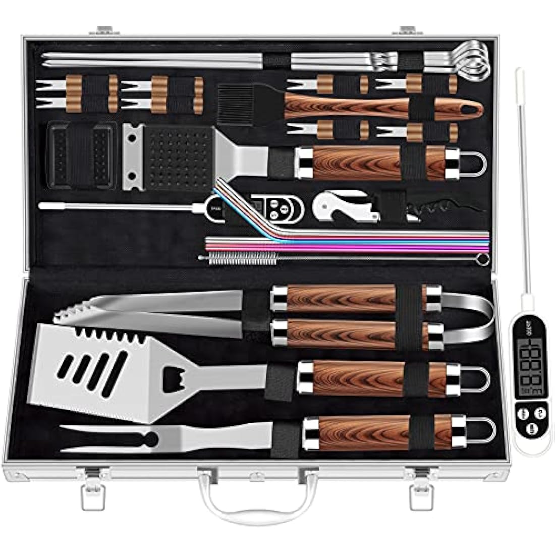 ROMANTICIST 26pcs Stainless Steel Grill Tool Set with Aluminum Case