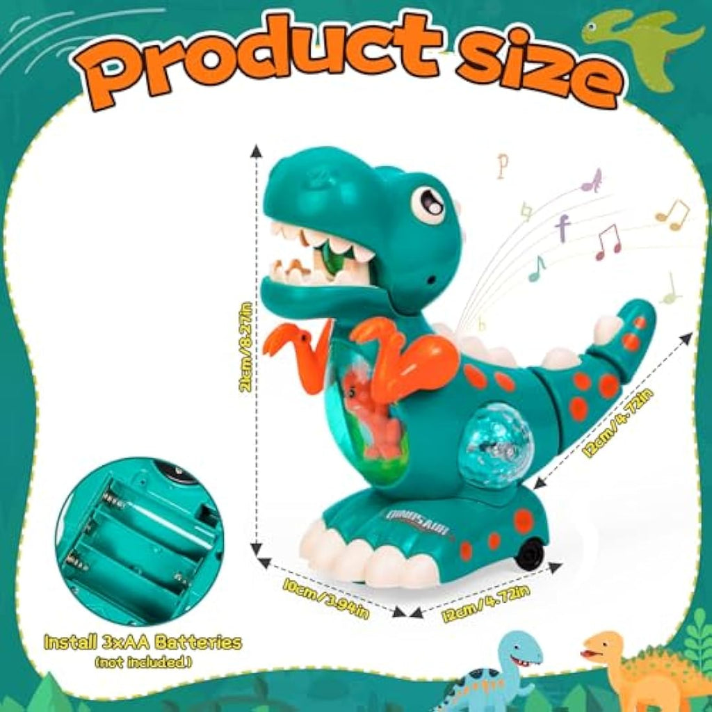 Jolof Store Musical Crawling Dinosaur Toy with LED Lights - Green