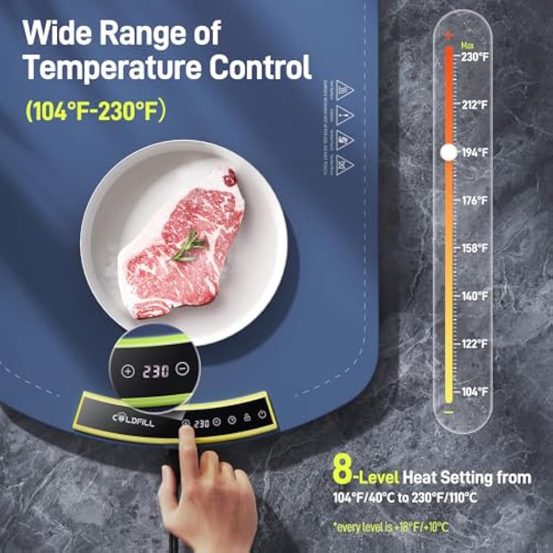 Coldfill Electric Warming Tray | 8 Temp Settings Foldable Food Warmer