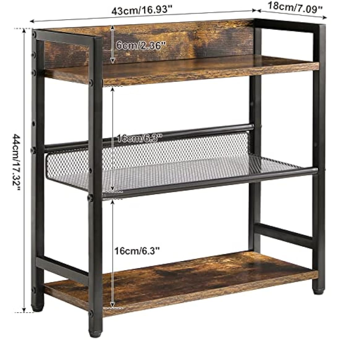 IBUYKE 3-Tier Spice Rack – Industrial Wood & Metal Countertop Organizer