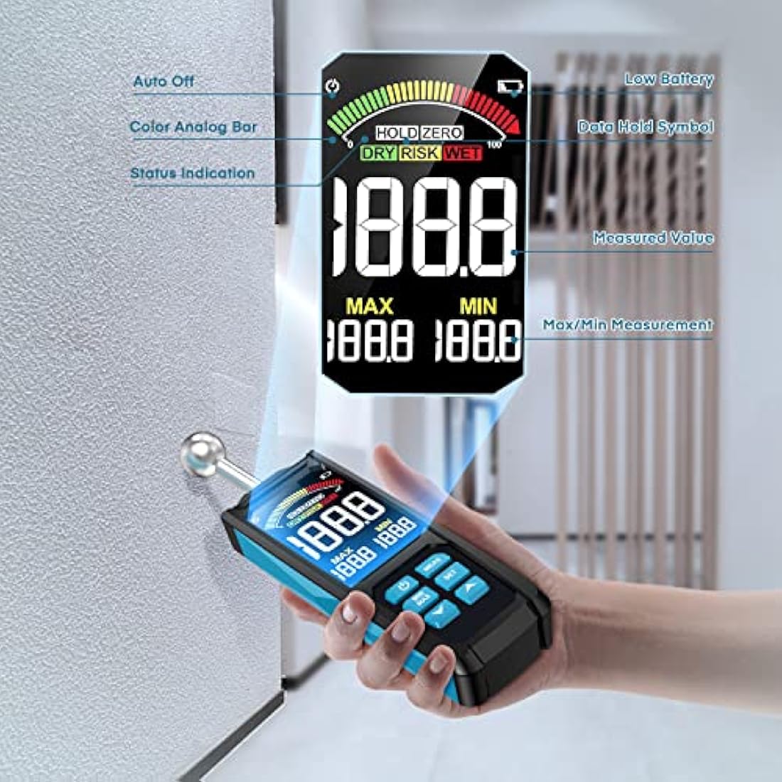 DURFICST Non-Destructive Moisture Meter | 3-Inch HD Screen for Wood & Walls