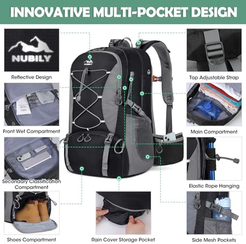 50L Hiking Backpack – Waterproof Camping Rucksack with Shoe Pocket