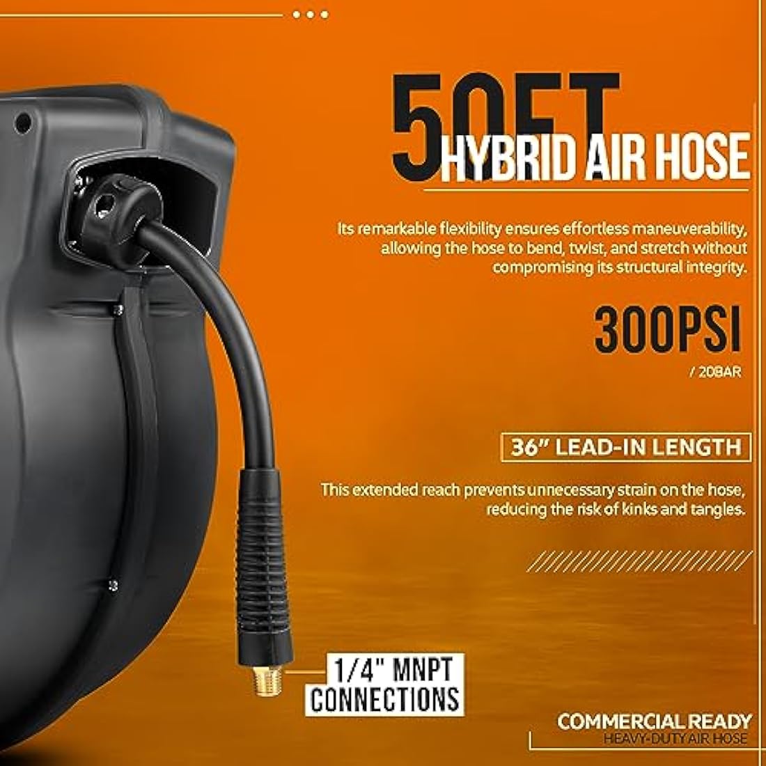 SuperHandy Retractable Air Hose Reel | 3/8" x 50' Hybrid Polymer Hose