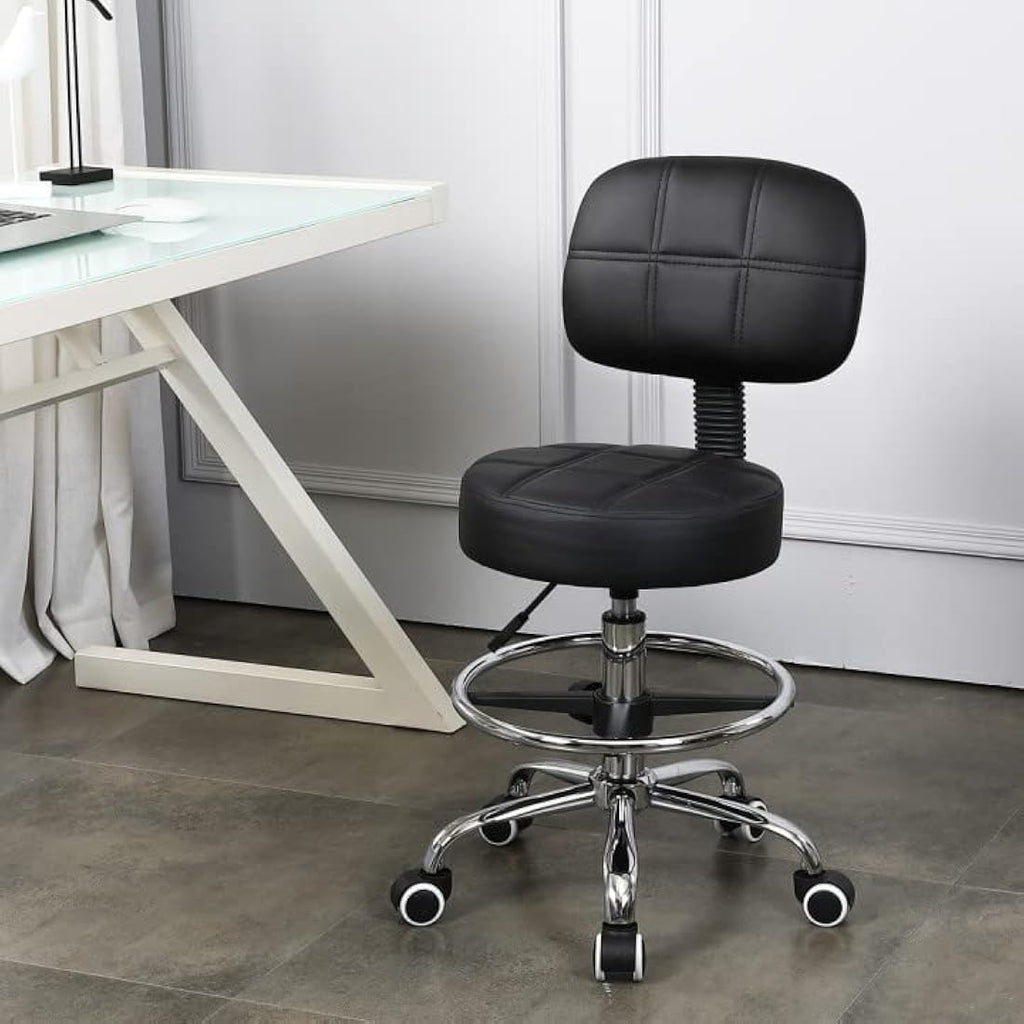 KKTONER Rolling Stool with Backrest – Adjustable PU Leather Swivel Chair