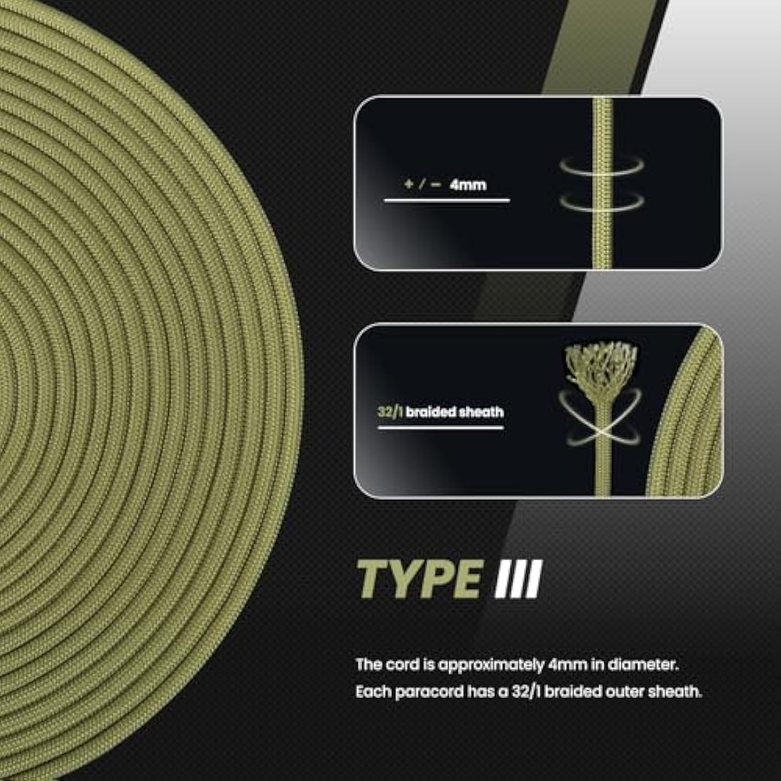 Abma Cord 4mm Type III Nylon Paracord – 9 Strands, 100m Rope