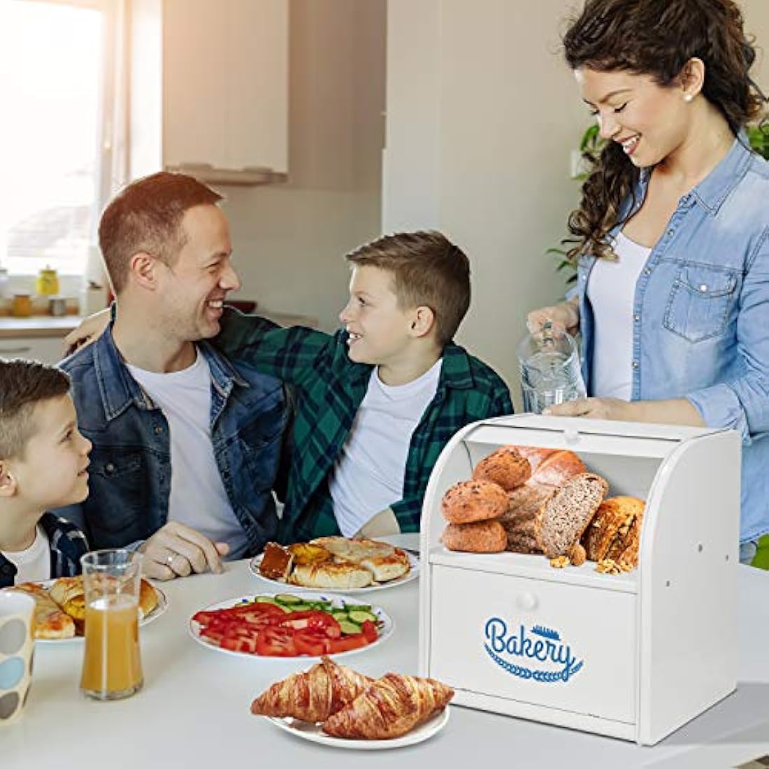 Hossejoy Metal Bread Box | Double Layer Roll Top Kitchen Storage Bin