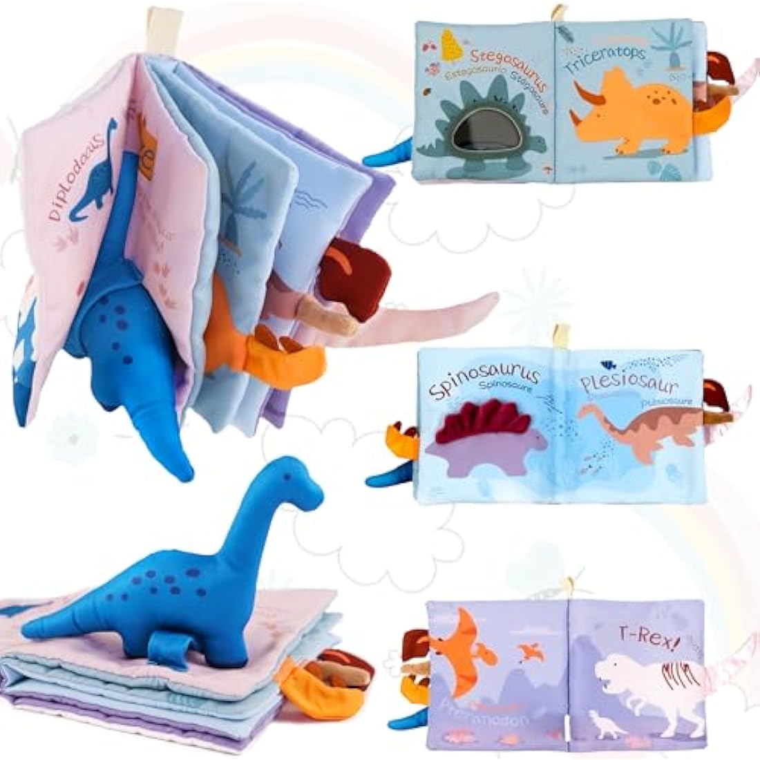Richgv Soft Baby Sensory Book – Dinosaur Crinkle Toy for Stroller & Travel
