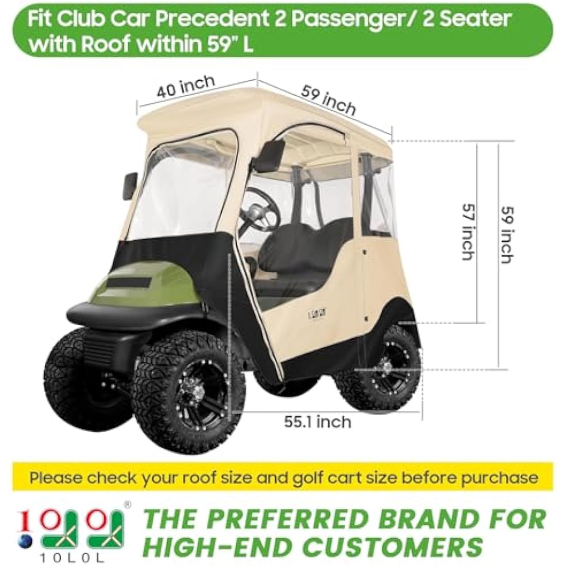 10L0L 2-Passenger Golf Cart Enclosure for Club Car Precedent | 600D Beige