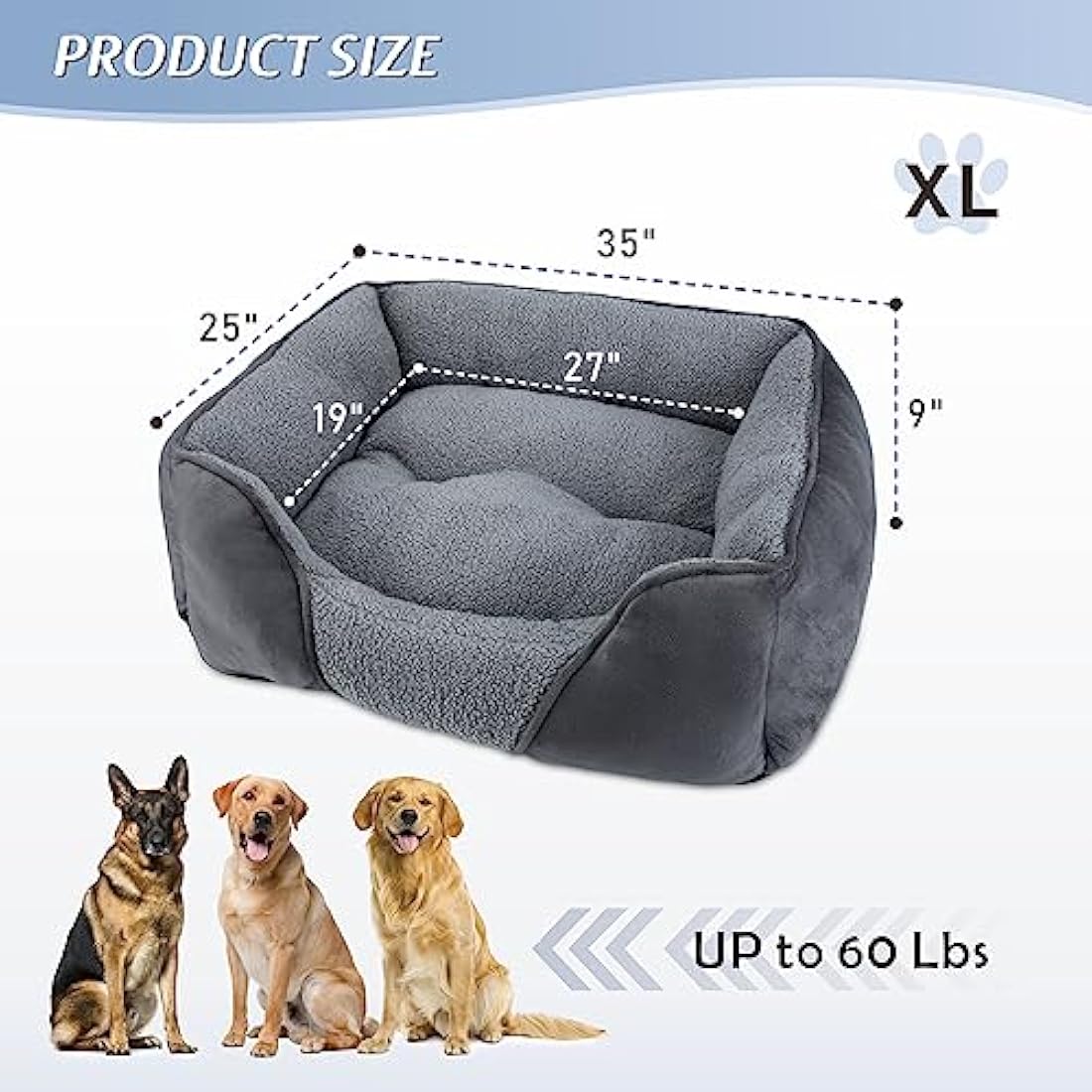Orthopedic Dog Bed – Washable Grey Lamb Fleece Pet Bed, XL