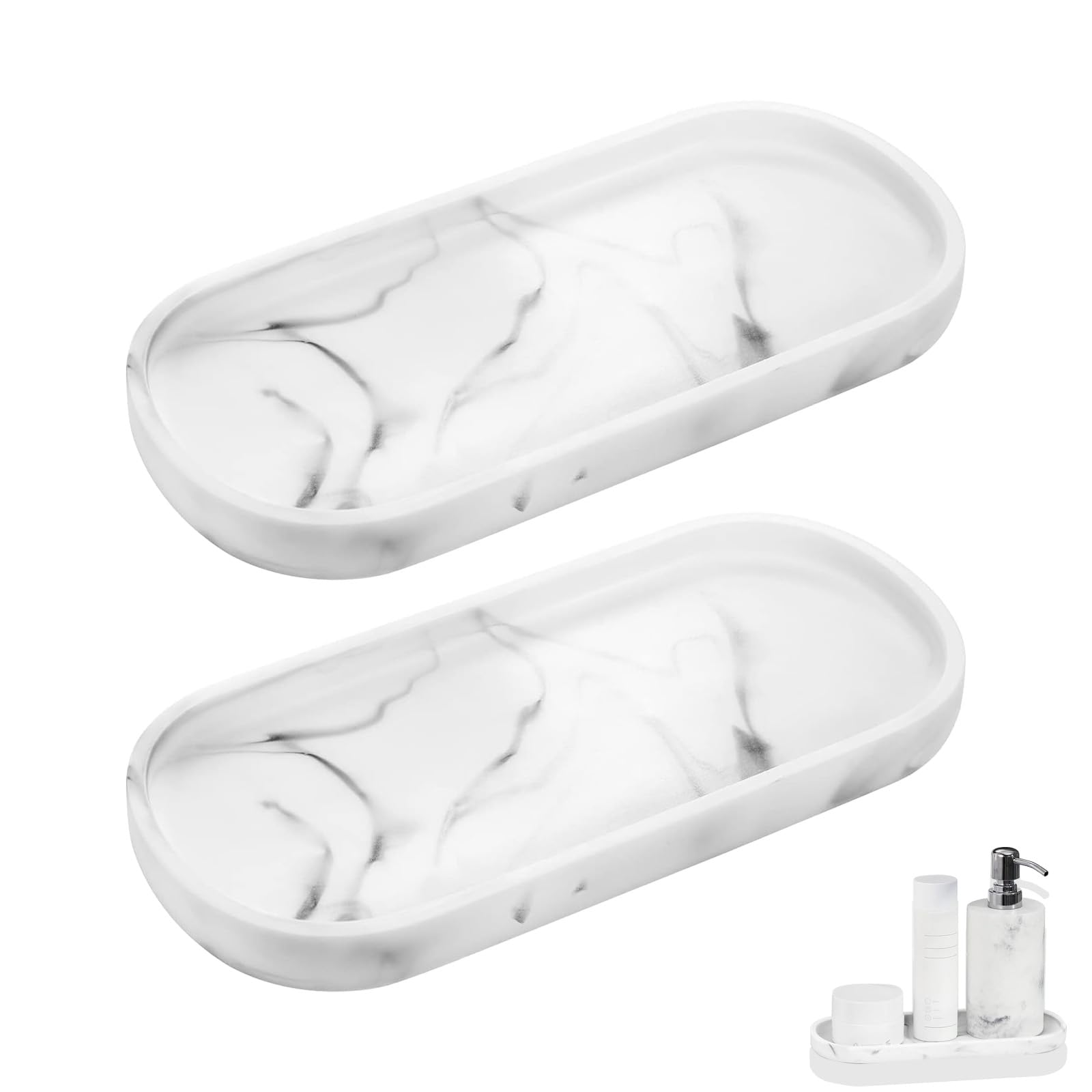 Silicone Vanity Tray – 2 Pack Oval Bathroom Organizer, White