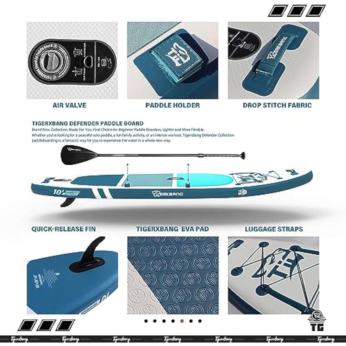 TIGERXBANG Inflatable Stand Up Paddle Board – 10'6" Ultra-Light PVC SUP