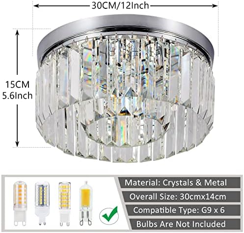 Rayofly Modern 2-Tier Crystal Chandelier – 6-Light Chrome Flush Mount